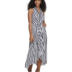 CALVIN KLEIN Women's V-Neck Sleeveless A-Line Maxi Dress geometric new S-M black